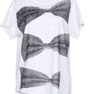 NIOI White T-Shirt with Black Bow Tie Print Size L